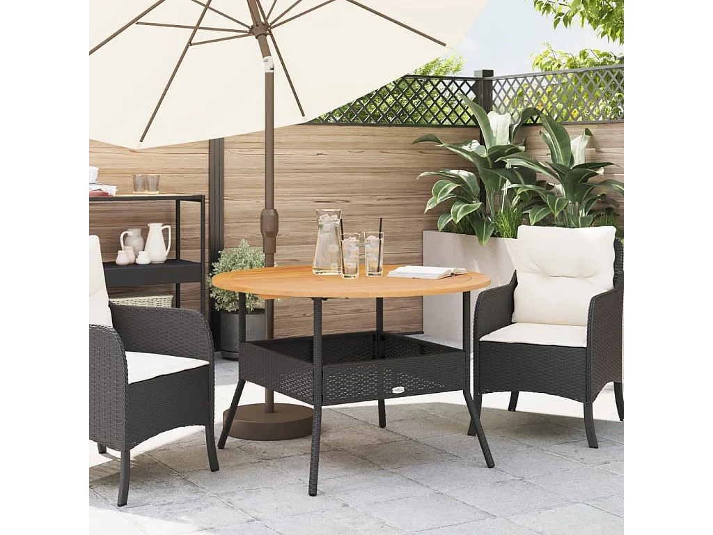 Table de jardin et dessus en bois d'acacia noir résine tressée FR602998