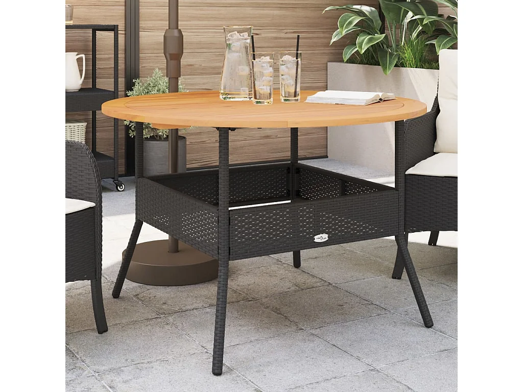 Tuintafel met acaciahouten blad Ø110x71 cm poly rattan zwart BE588961