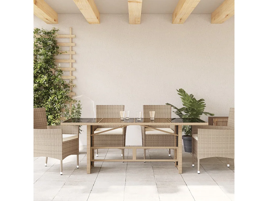 Table de jardin dessus en verre beige 190x80x74 cm FR630129