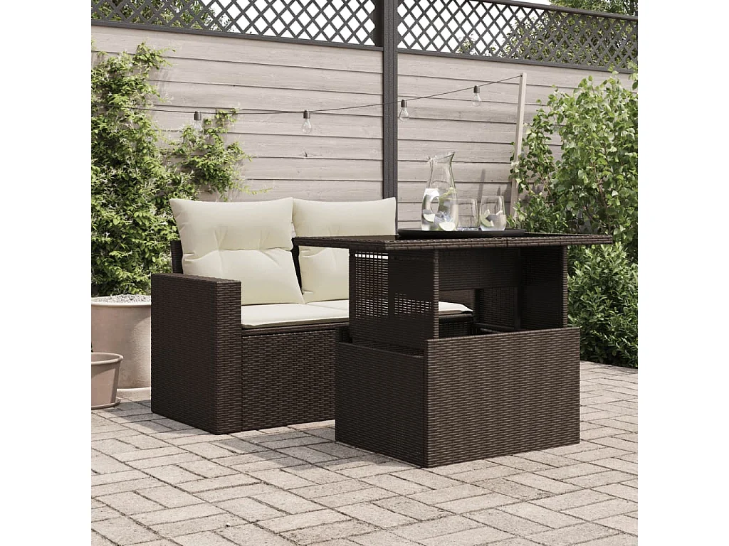 Table de jardin dessus en verre marron 100x55x73 cm poly rotin FR124371