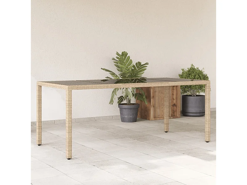 Mesa de jardín superficie de vidrio ratán PE beige 190x90x75 cm ES261816