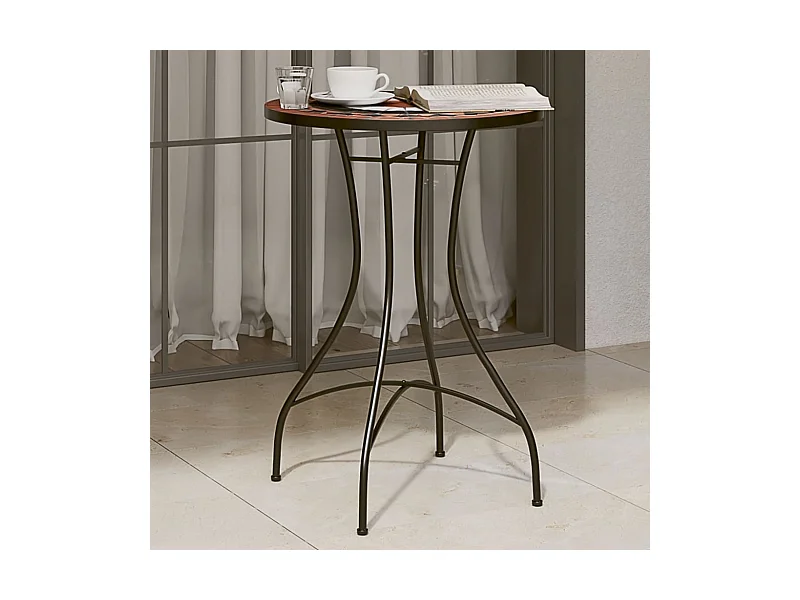 Mesa de bistró de mosaico cerámica terracota y blanco Ø50x70 cm ES149881