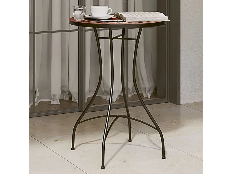 Bistrotafel mozaïek Ø50x70 cm keramiek terracottakleurig en wit BE187153