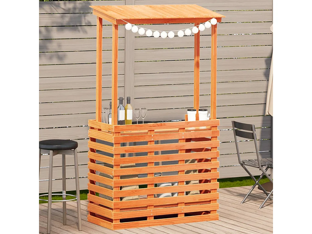 Table de bar d'extérieur avec toit marron bois massif FR293417