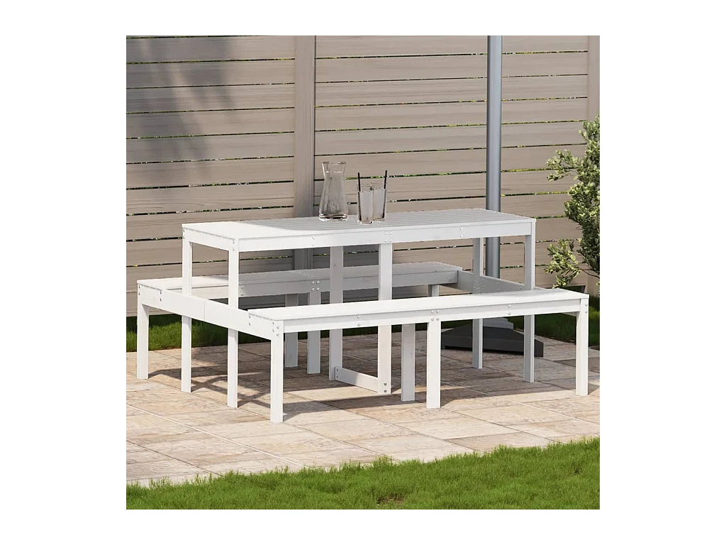 Table de pique-nique blanc 160x134x75 cm bois massif de pin FR714352