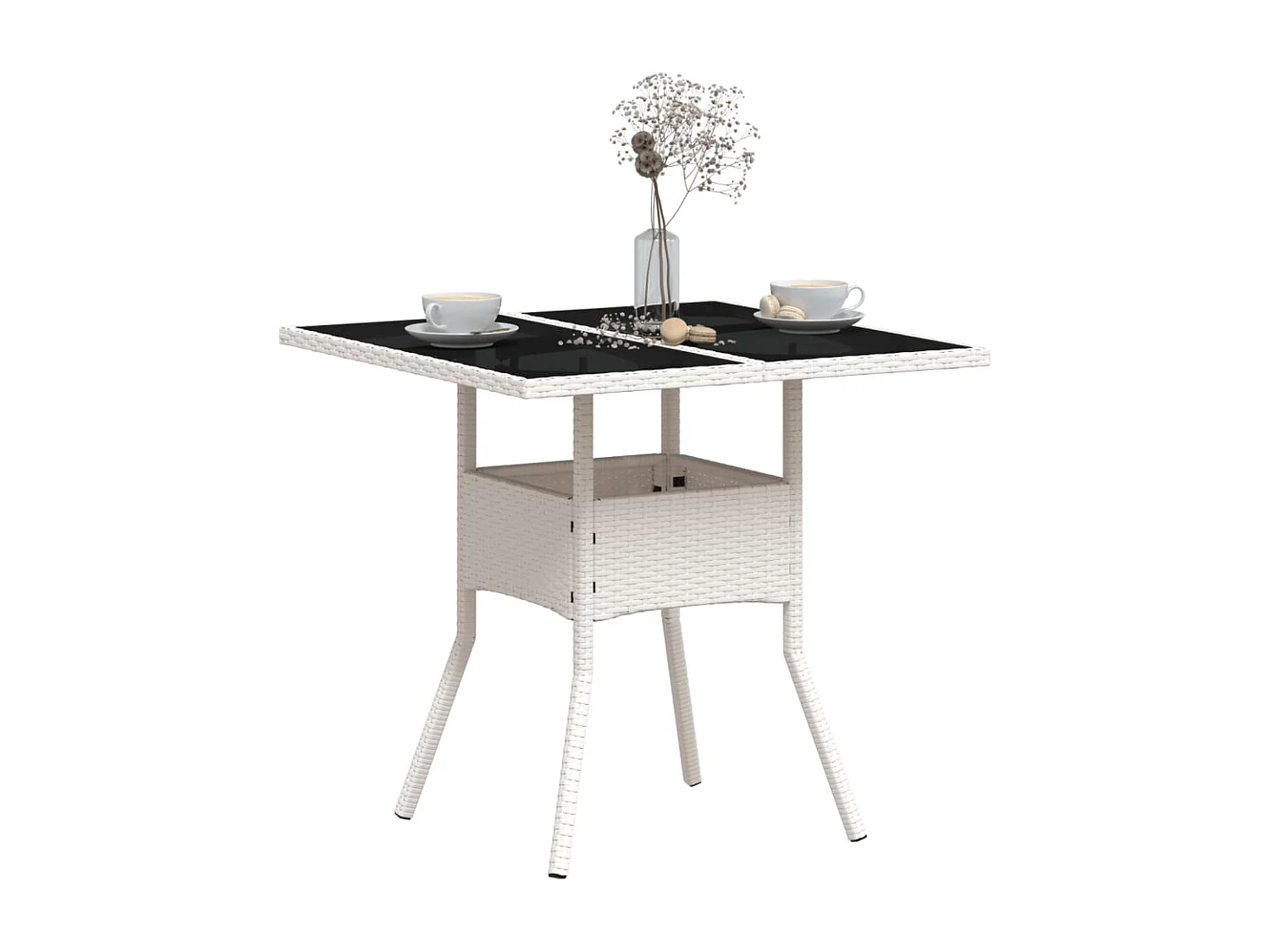 Table de jardin dessus en verre blanc 80x80x75cm résine tressée FR780700