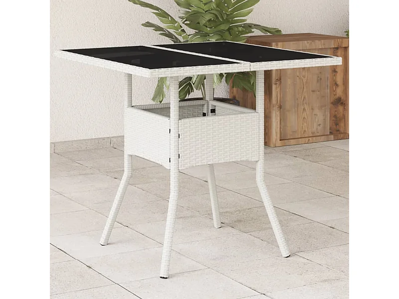 Table de jardin dessus en verre blanc 80x80x75cm résine tressée FR780700