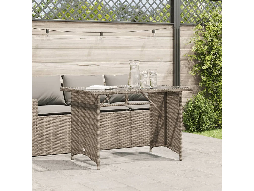 Table de jardin avec dessus en verre gris 110x68x70 cm rotin FR938582