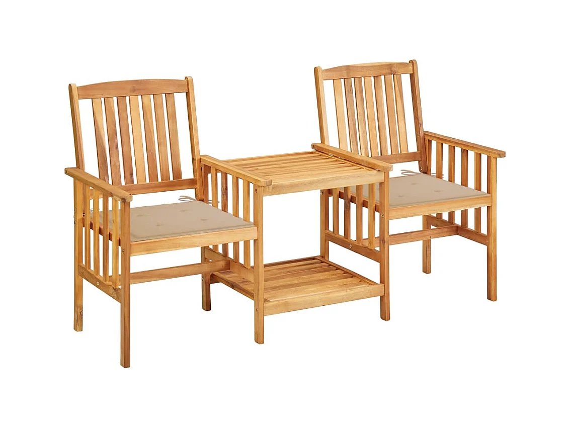 Chaises de jardin avec table à thé et coussins Acacia solide FR96180