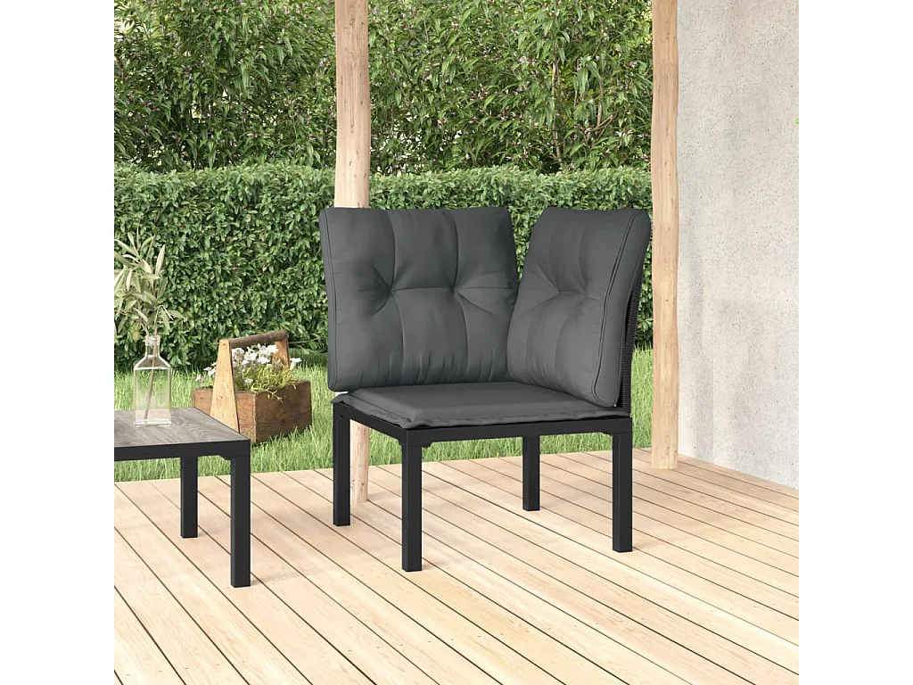 Chaise d'angle de jardin avec coussins noir/gris résine tressée FR60100