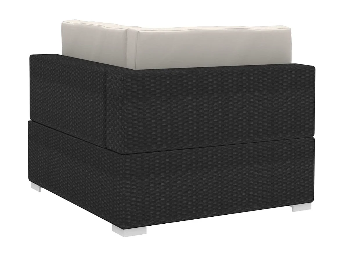 Cadeiras de canto seccionais 2 pcs c/ almofadões vime PE preto PT148767