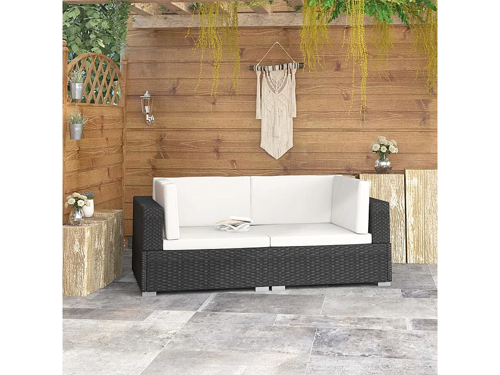 Lot de 2 Chaises d'angles avec coussins Résine tressée Noir FR14511