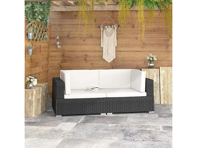 Lot de 2 Chaises d'angles avec coussins Résine tressée Noir FR14511