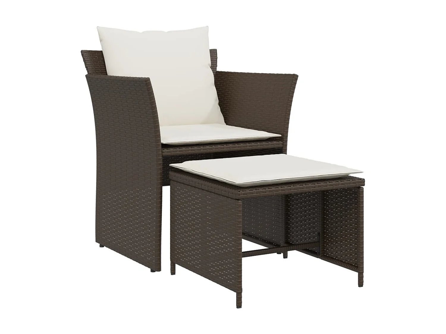 Chaise de jardin avec tabouret marron résine tressée FR77835