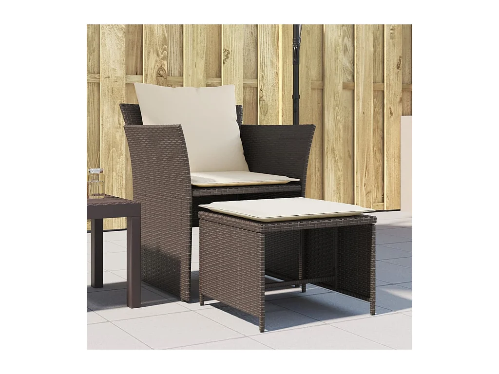 Chaise de jardin avec tabouret marron résine tressée FR77835