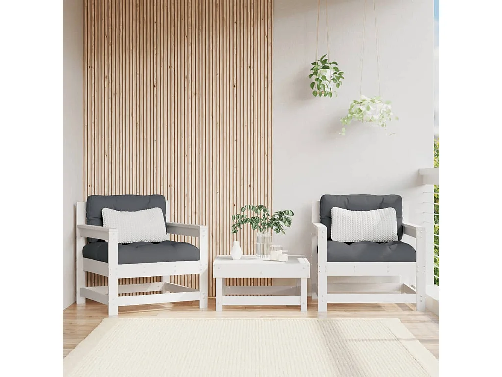 Lot de 2 Chaises de jardin blanc bois massif de pin FR77403