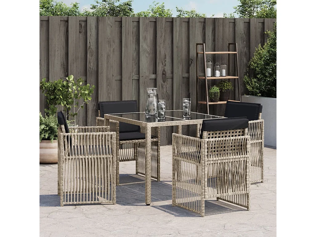 Tuinstoelen 4 st met kussens poly rattan lichtgrijs BE100620