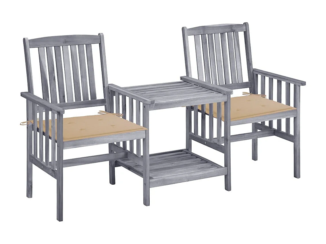 Chaises de jardin avec table à thé et coussins Acacia solide FR56336