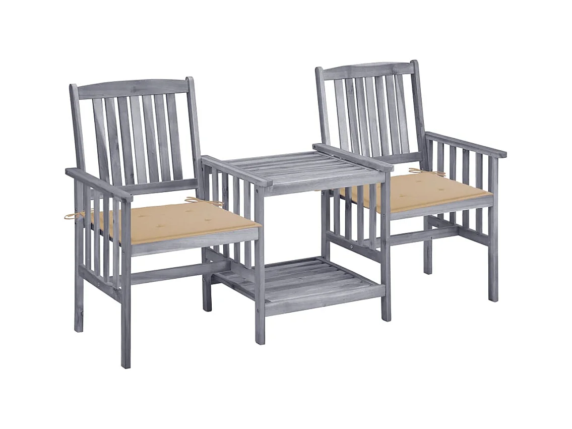 Chaises de jardin avec table à thé et coussins Acacia solide FR56336