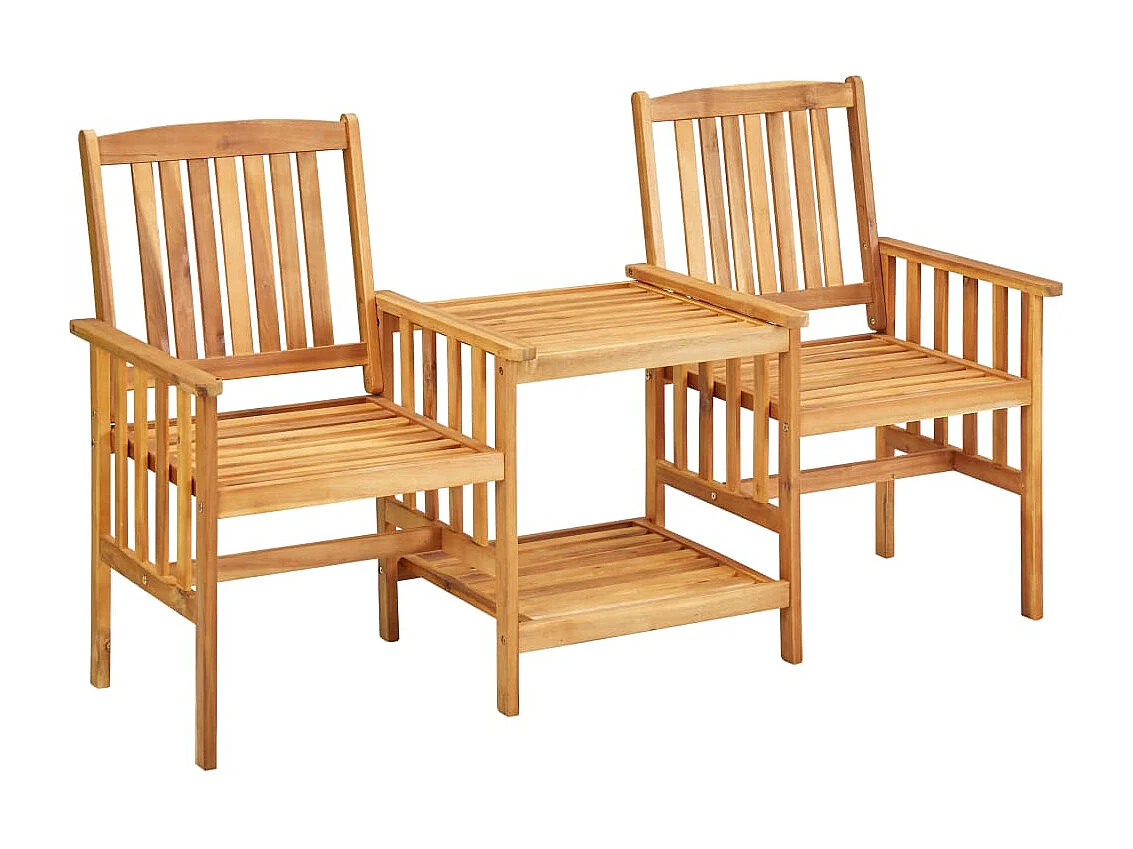 Chaises de jardin avec table à thé et coussins Acacia solide FR80043