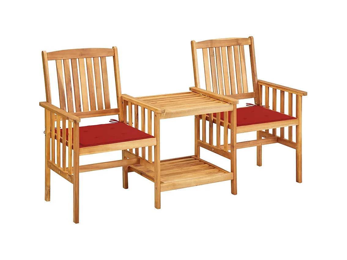 Chaises de jardin avec table à thé et coussins Acacia solide FR80043