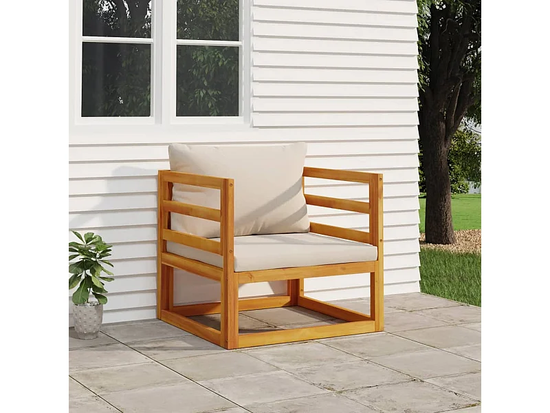 Sillón de jardín madera maciza acacia con cojines gris claro ES144770