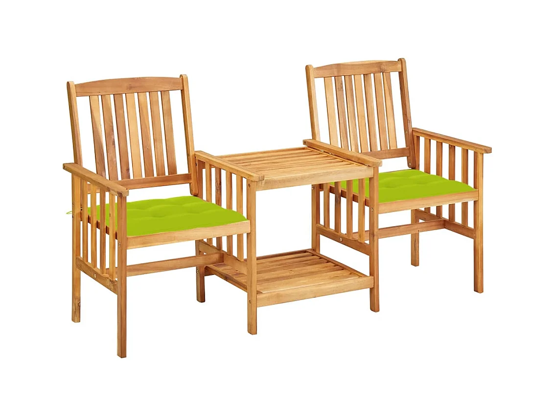 Chaises de jardin avec table à thé et coussins Acacia solide FR37967