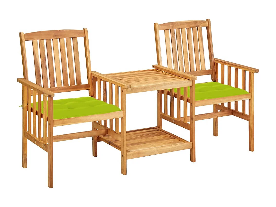 Chaises de jardin avec table à thé et coussins Acacia solide FR37967
