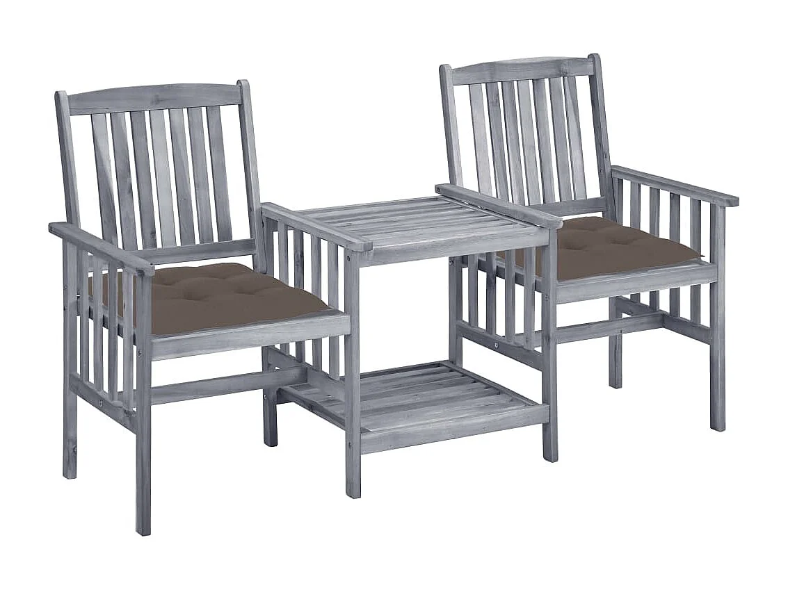 Chaises de jardin avec table à thé et coussins Acacia solide FR55515