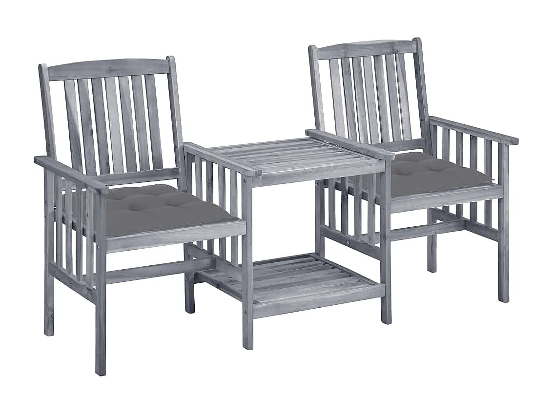 Chaises de jardin avec table à thé et coussins Acacia solide FR45782