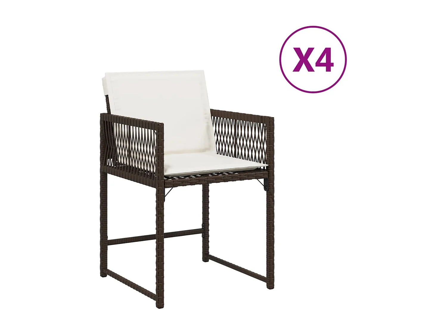 Lot de 4 Chaises de jardin avec coussins marron résine tressée FR760856