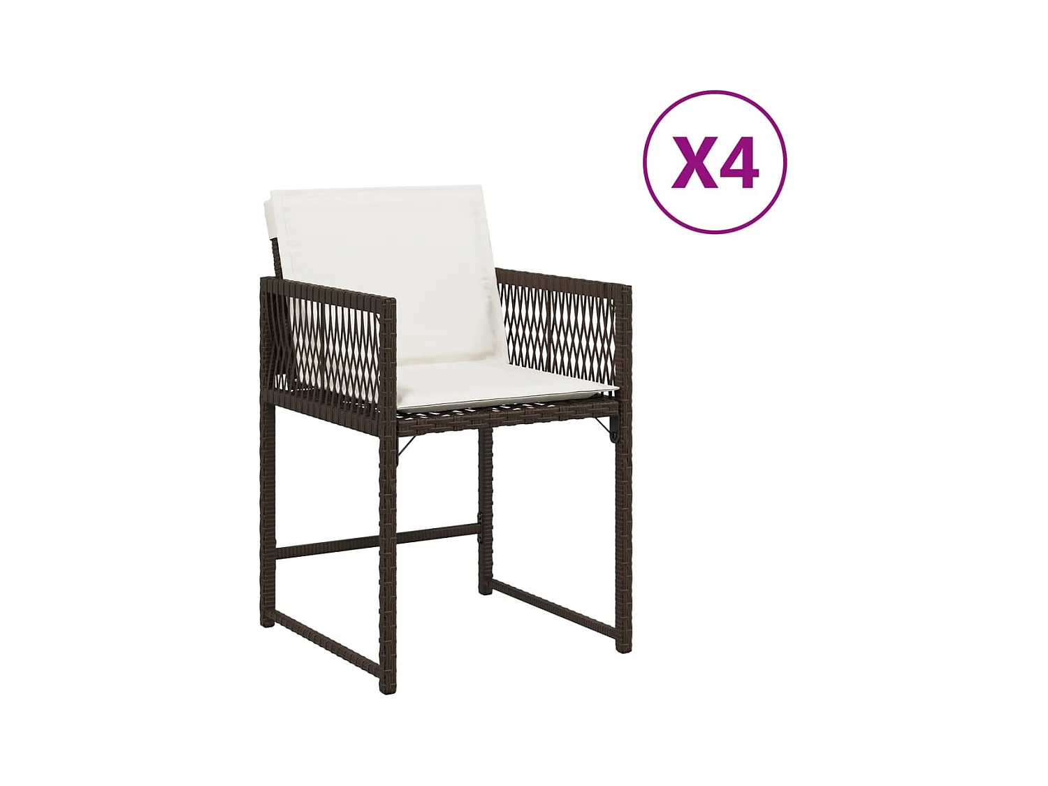 Lot de 4 Chaises de jardin avec coussins marron résine tressée FR760856