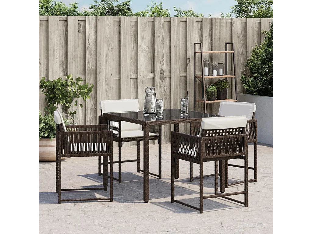 Lot de 4 Chaises de jardin avec coussins marron résine tressée FR760856