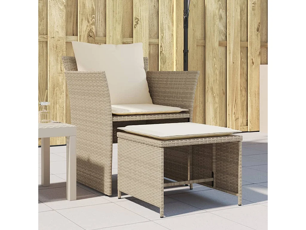 Chaise de jardin avec tabouret beige résine tressée FR78071