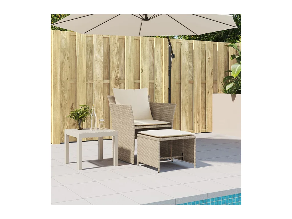 Chaise de jardin avec tabouret beige résine tressée FR78071