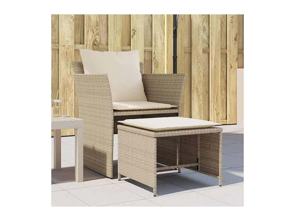 Chaise de jardin avec tabouret beige résine tressée FR78071
