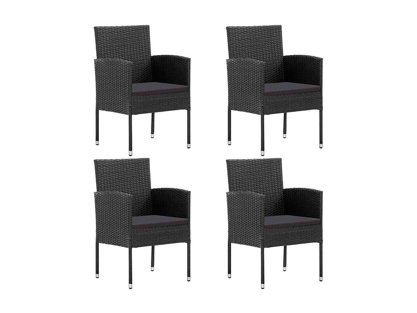 Lot de 4 Chaises de jardin coussins noir noir résine tressée FR616884