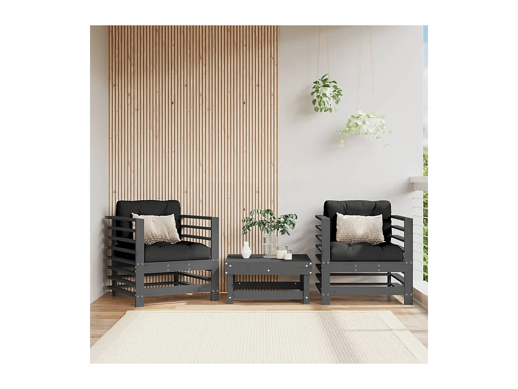 Lot de 2 Chaises de jardin gris bois massif de pin FR55325