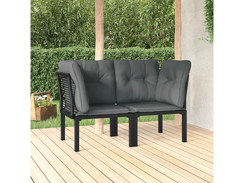 Cadeiras de canto jardim c/ almofadões 2pcs vime PE preto/cinza PT766112