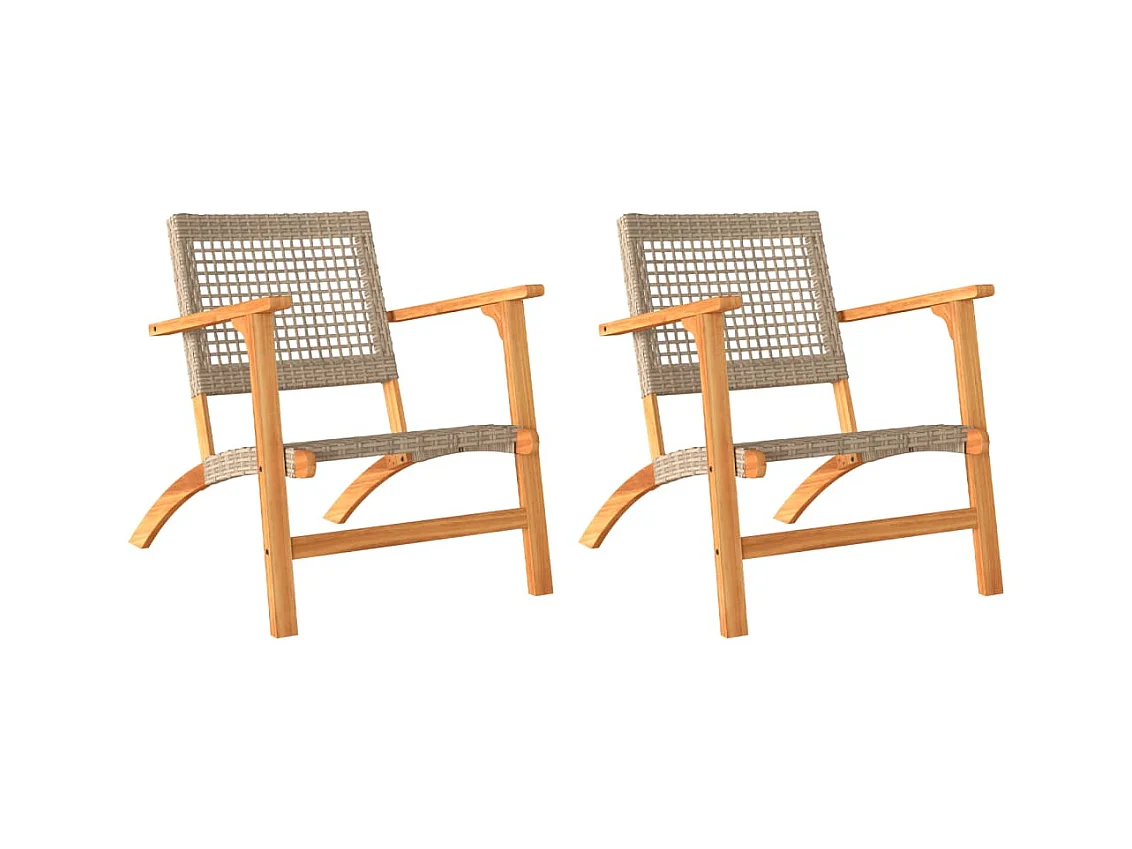 Lot de 2 Chaises de jardin beige résine tressée bois d’acacia FR46694