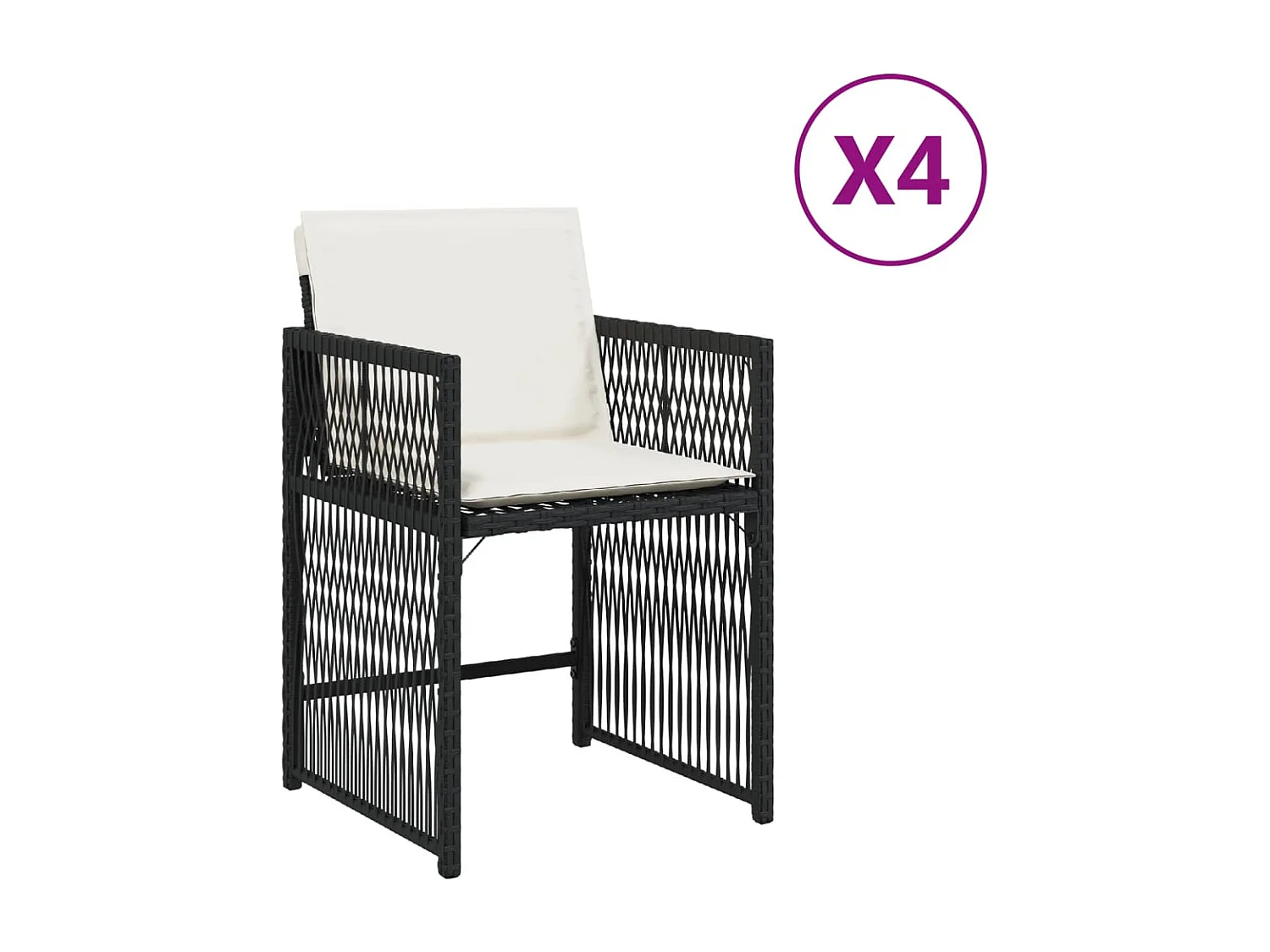 Lot de 4 Chaises de jardin avec coussins noir résine tressée FR802102