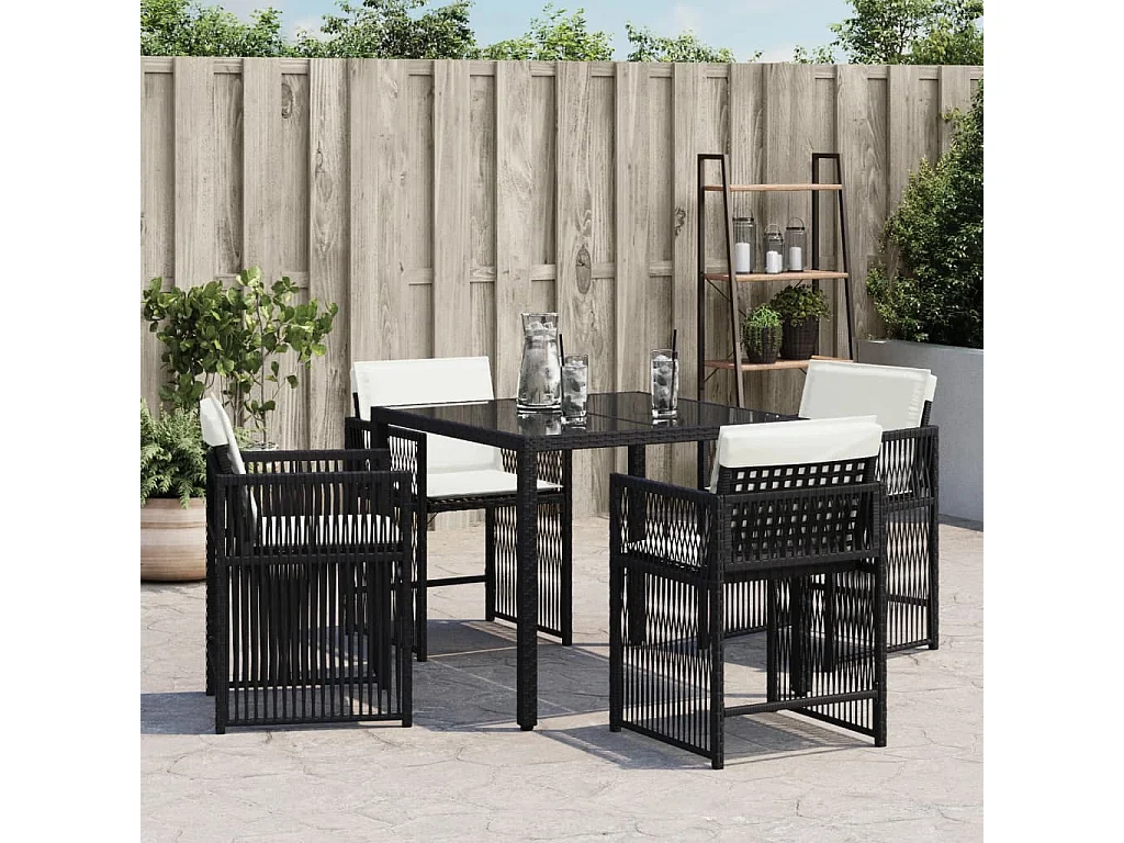 Lot de 4 Chaises de jardin avec coussins noir résine tressée FR802102