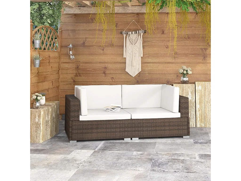 Lot de 2 Chaises d'angles avec coussins Résine tressée Marron FR50658