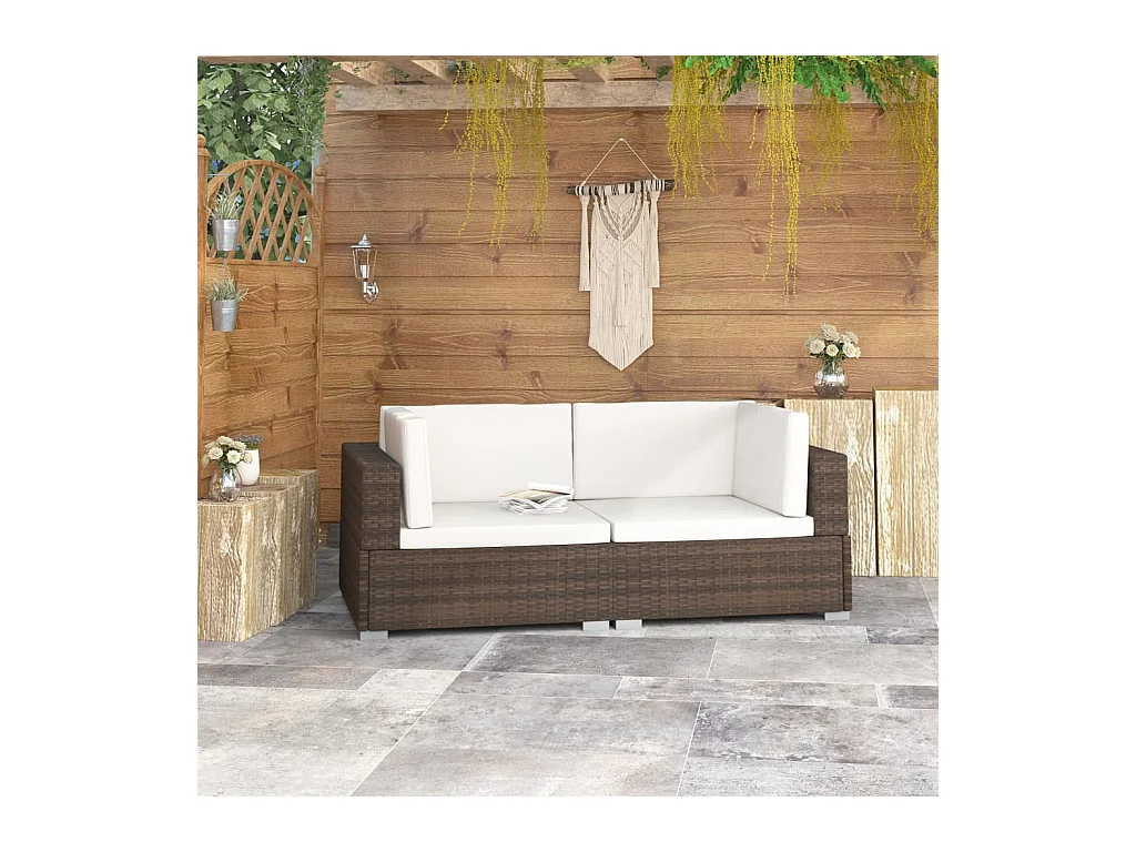 Lot de 2 Chaises d'angles avec coussins Résine tressée Marron FR50658
