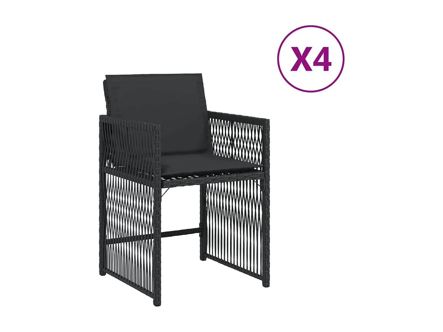 Lot de 4 Chaises de jardin avec coussins noir résine tressée FR428640