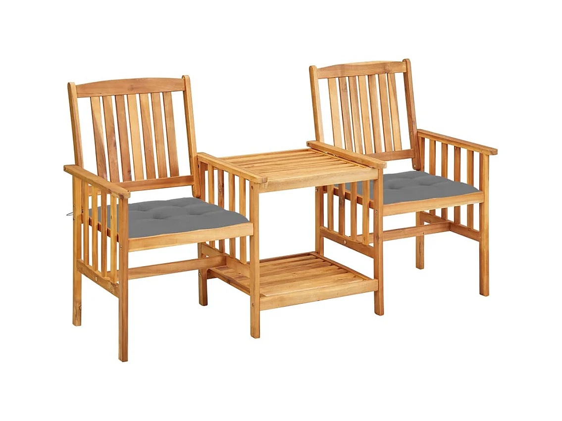 Chaises de jardin avec table à thé et coussins Acacia solide FR22070