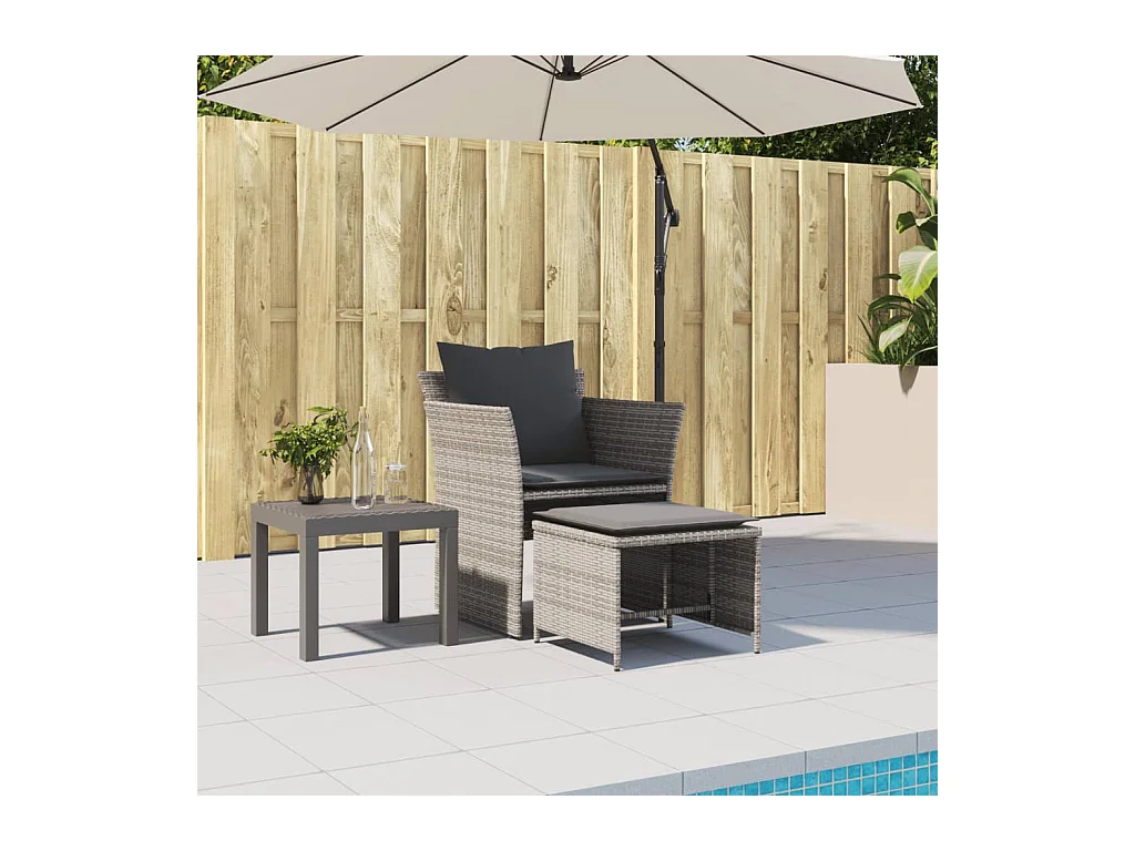 Chaise de jardin avec tabouret gris résine tressée FR67746