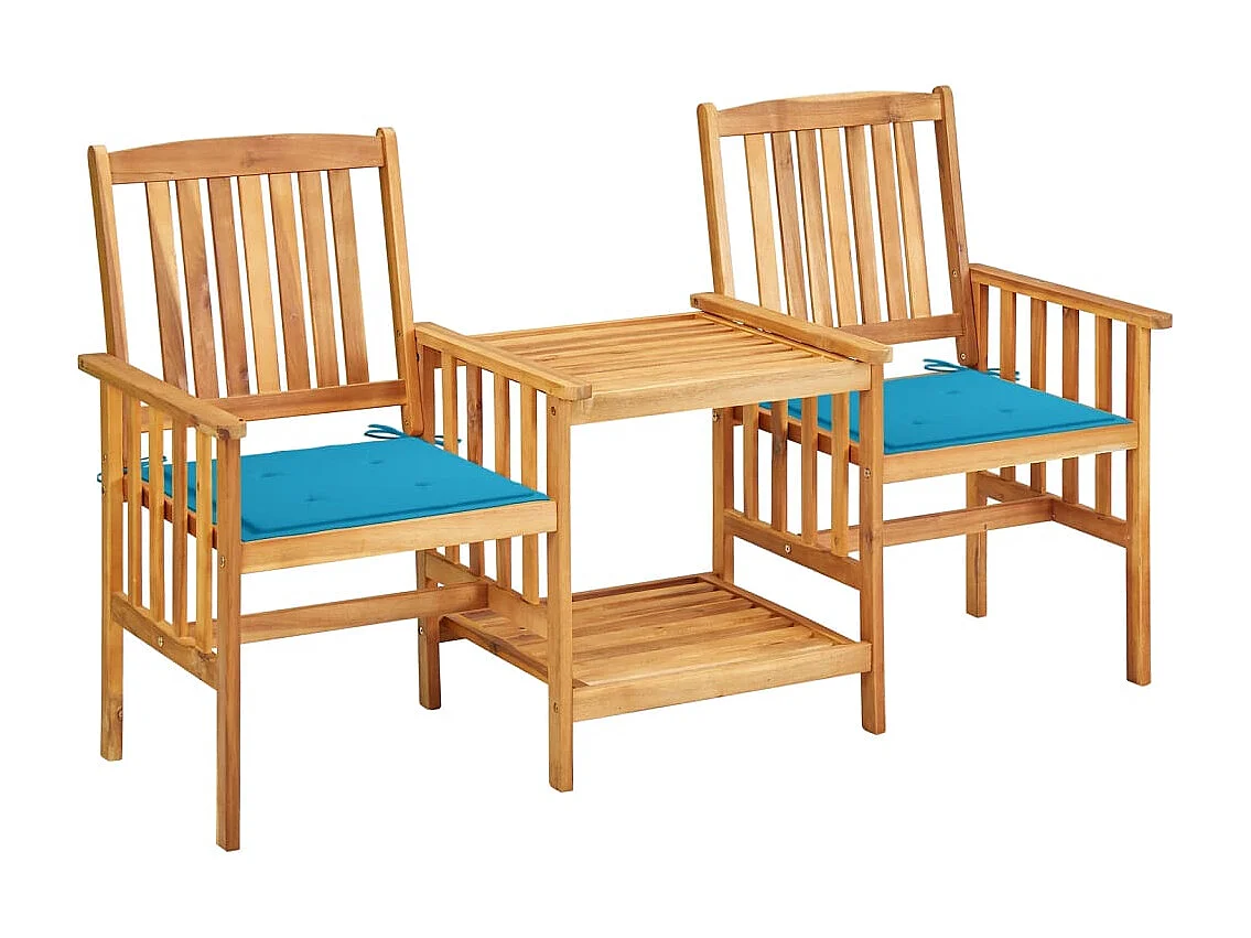 Chaises de jardin avec table à thé et coussins Acacia solide FR20303