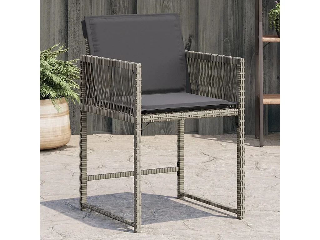 Cadeiras de jardim com almofadões 4 pcs vime PE cinzento PT738649
