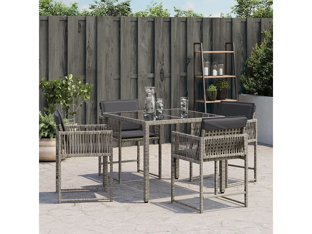 Cadeiras de jardim com almofadões 4 pcs vime PE cinzento PT738649